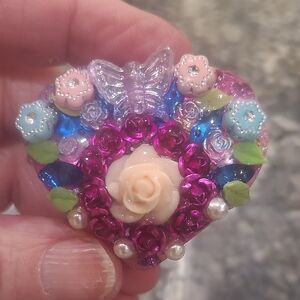 Elegant Floral Heart Charm with Butterfly